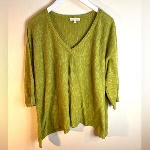 Eileen Fisher V-Neck 3/4 Sleeve Organic Cotton Linen Sweater